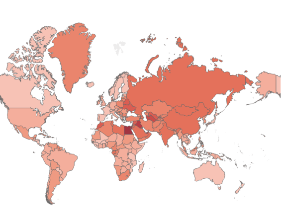 Choropleth Graph (Light to dark colour variation)